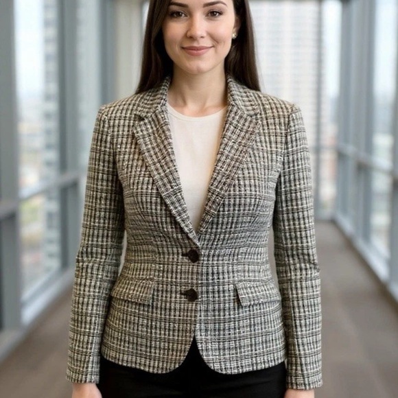 Jones Studio Jackets & Blazers - JONES STUDIO CHOCOLATE TWEED 2 BUTTON BLAZER SIZE 14 CLASSIC COLLARED